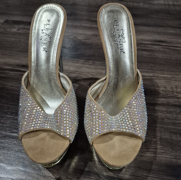 Pleaser Day & Night Gold Rhinestone Heel size 9 NEVER WORN - Picture 3 of 8
